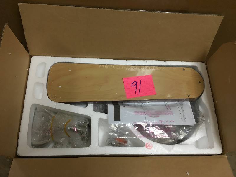 lot 91 image: Hugger 52 in. LED Indoor Brushed Nickel Ceiling Fan with Light Kit