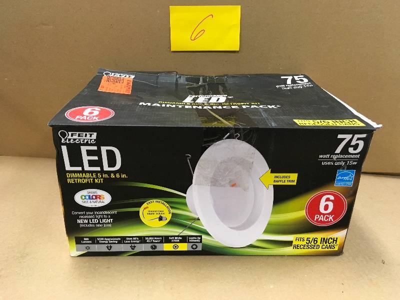 lot 6 image: Feit Electric 75W Equivalent Soft White 56 in. White Baffle-Trim Recessed Retrofit Downlight LED 90 CRI Maintenance Pack (6-Pack)