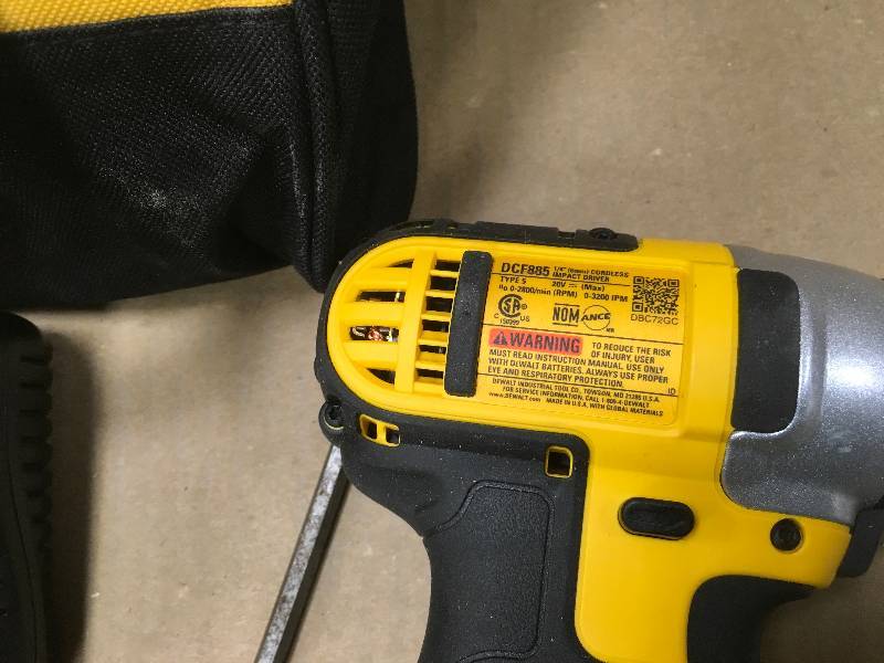 lot 53 image: DEWALT 20-Volt MAX Lithium-Ion Cordless Impact Driver with Battery  and Charger and Contractor Bag USED