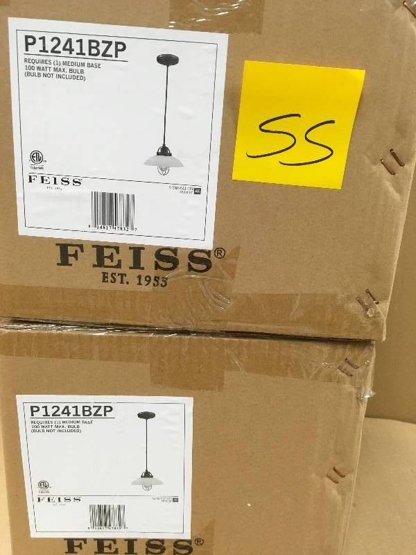 lot 55 image: FEISS Urban Renewal 1-Light Bronze Patina Mini Pendant LOT OF 2
