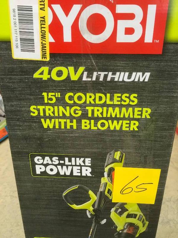 lot 65 image: RYOBI 40-Volt Cordless Lithium-Ion String Trimmer and Jet Fan Blower Combo Kit (2-Tool)