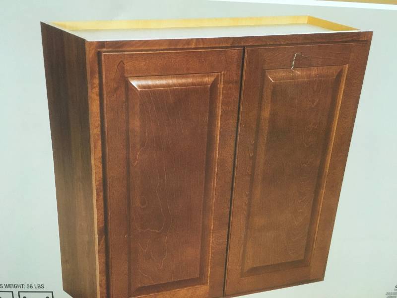 lot 66 image: Hampton Bay Madison Assembled 30 in W x 30 in H x 12 in D  Wall Cabinet in Cognac