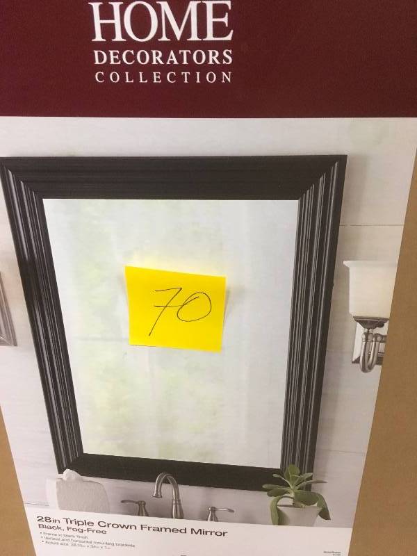 lot 70 image: Home Deco 28 in. Triple Crown Framed Mirror Black, Fog-Free  Wall Mirror in Black