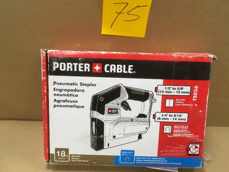 lot 75 image: PORTER CABLE Pneumatic 18-Gauge 38 in. Crown Stapler  USED