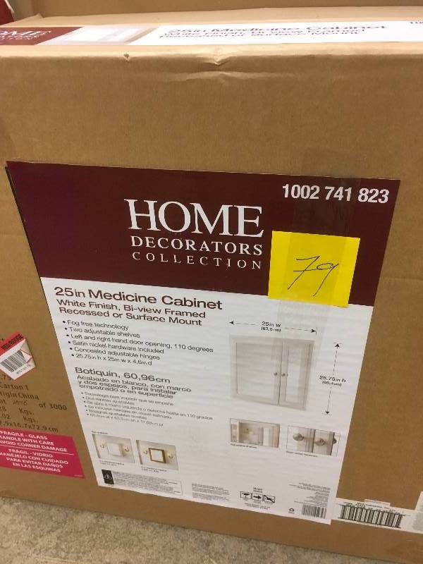 lot 79 image: Home Deco 24-12 in. W x 25-34 in. H Fog Free Framed Recessed or Surface-Mount Bi-View Bathroom Medicine Cabinet in White
