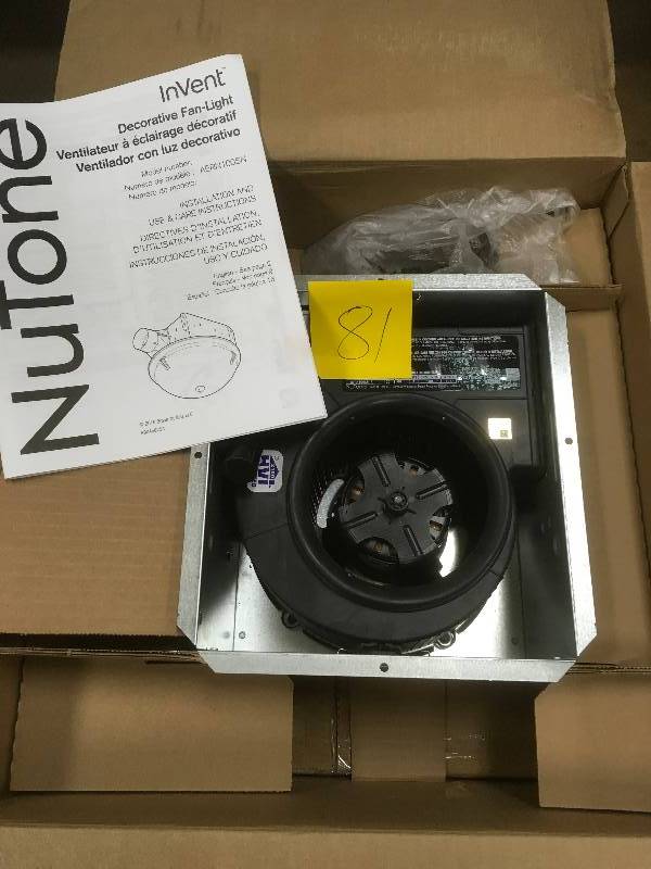 lot 81 image: NUTONE InVent Decorative Satin Nickel 100 CFM Ceiling Exhaust Fan with Light and White Globe, ENERGY STAR