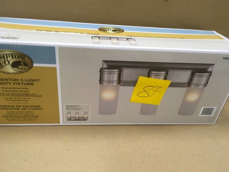 lot 87 image: Hampton Bay3-Light Brushed Nickel Wall Vanity Fixture