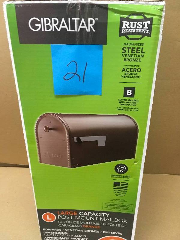 GIBRALTAR MAILBOXES Edwards Venetian Bronze Steel Post-Mount Mailbox Large with Decorative Door