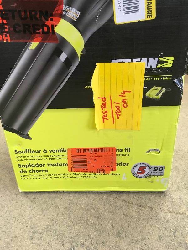 RYOBI 110 MPH 480 CFM Variable-Speed 40-Volt Lithium-Ion Cordless Jet Fan Leaf Blower -  TOOL ONLY TESTED
