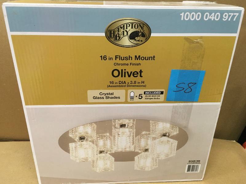 Hampton Bay Olivet 16 in. 5-Light Chrome Flushmount with Cube Glass Shades