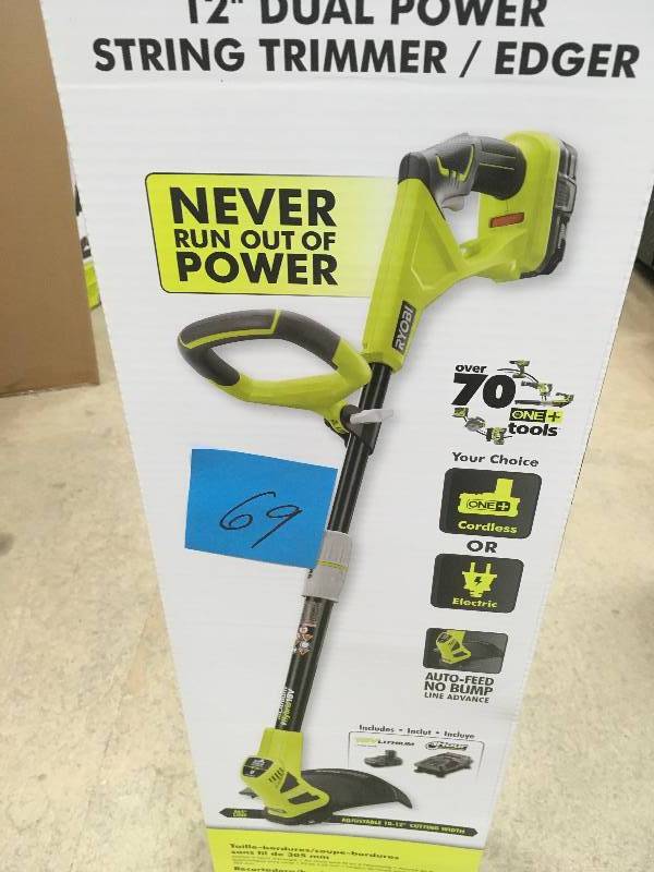 RYOBI ONE 18-Volt Lithium-Ion Hybrid Electric Cordless String TrimmerEdger - 1.3 Ah Battery and Charger Included