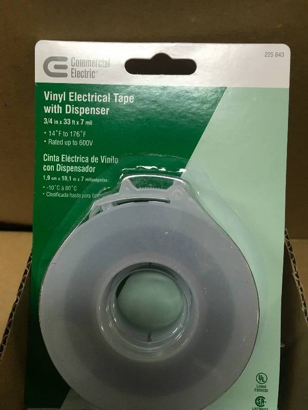 COMMERCIAL ELECTRIC 7 mil Vinyl Electrical Tape WITH DISPENSER  34 IN x 33 ft  - (12Pack)