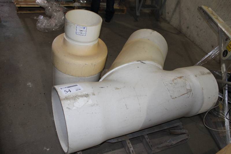 lot 54 image: Lot of (2) PVC Pipe Connections - Naco Fab Reducer SPxH, Ipex