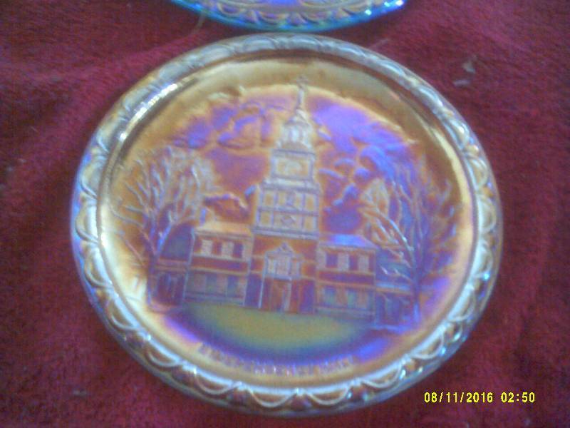 2 ANTIQUE CARNIVAL GLASS BIOCENTENIAL PLATES