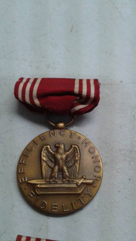 lot 50 image: Vintage World War 2 Good Conduct Medal With Bars, Someones Name On It