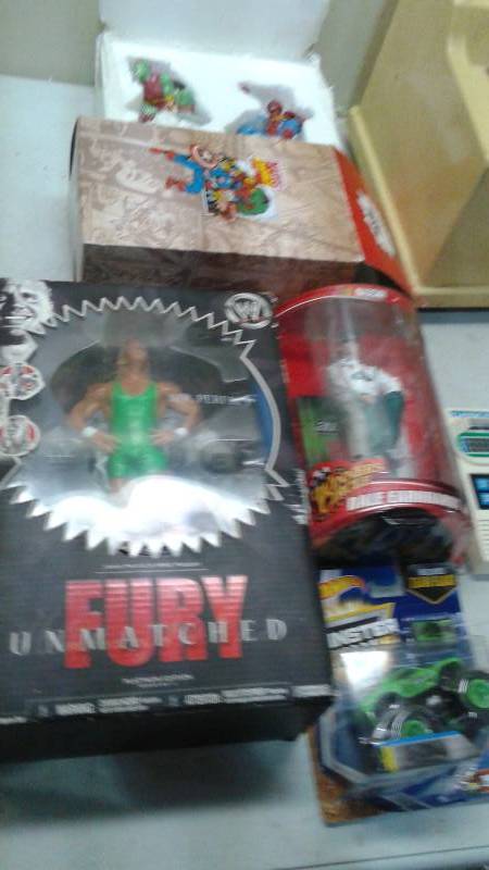 lot 53 image: Lot Of Mixed Toys And Collectibles, Wrestling Figures, Organworks, Spiderman Salt and pepper shakers