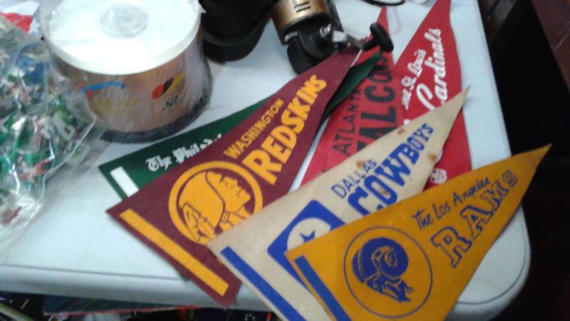 lot 54 image: Box Filled With Mixed Items, Football Pennats, Fish Finders, Untested, Other Items