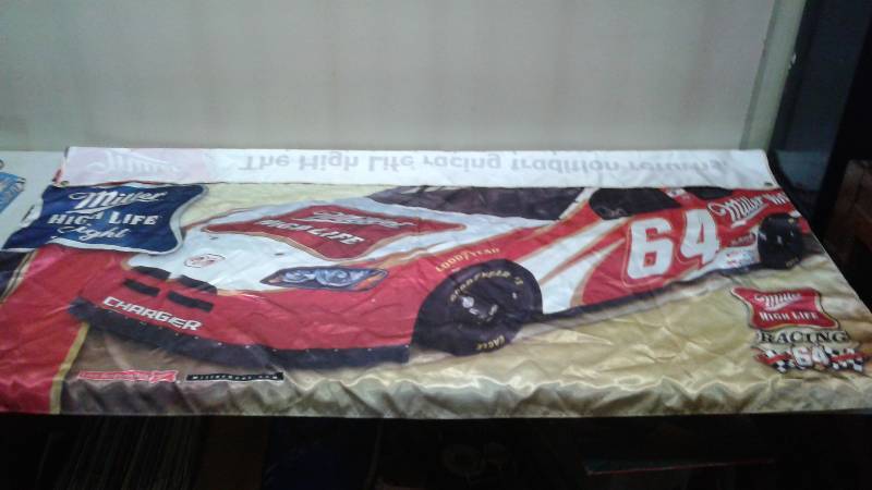 lot 56 image: Miller High Life Beer Racing Car Banner Flag, Satin