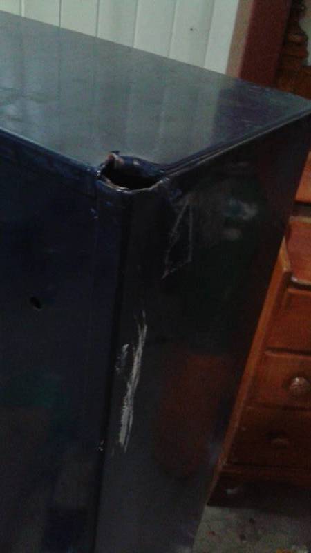lot 61 image: Homsafe Gun Safe, Used, Missing Keys, Locks Will Need To Be Drilled And Replaced, Has A Hole In Corner