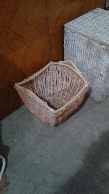 lot 68 image: Pair Of Wicker Laundry Baskets, Larger One Has Some Wear To It