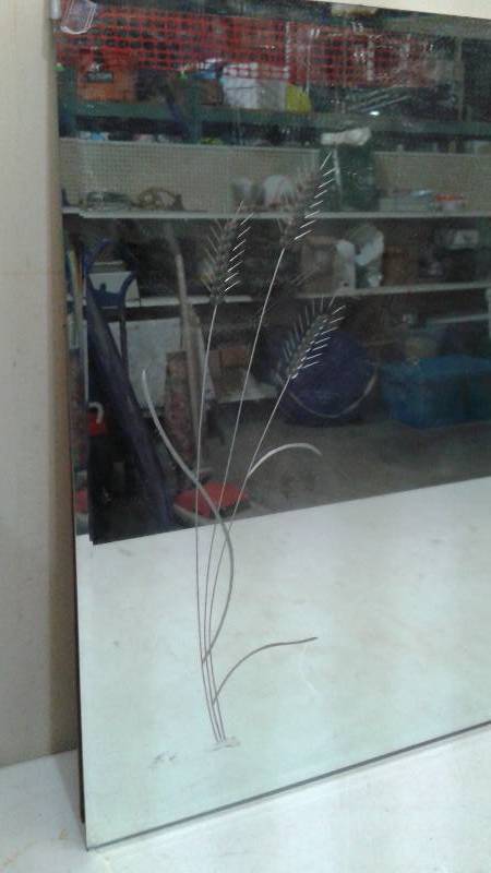 lot 86 image: Wall Decor Mirror Etched And Beveled, Hanging Holder Shows wear.