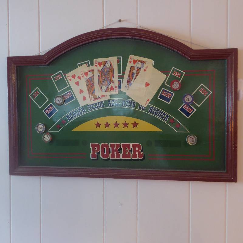 lot 20 image: Framed Hand Painted Wood Poker Sign
