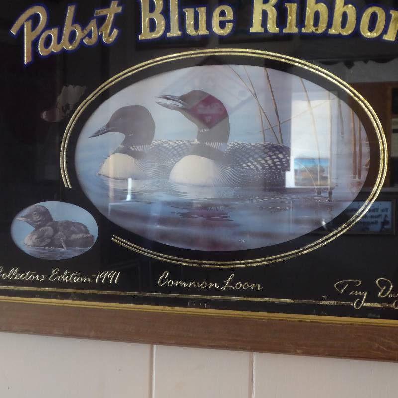 lot 48 image: Pabst Blue Ribbon Common Loon Glass Sign