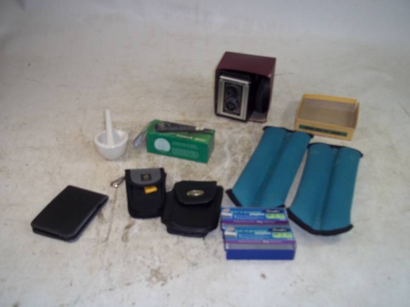 lot 43 image: Camera,Staples,Ankle Weights, Mortar & Pestle, Golf Scope, Cell Phone Cases