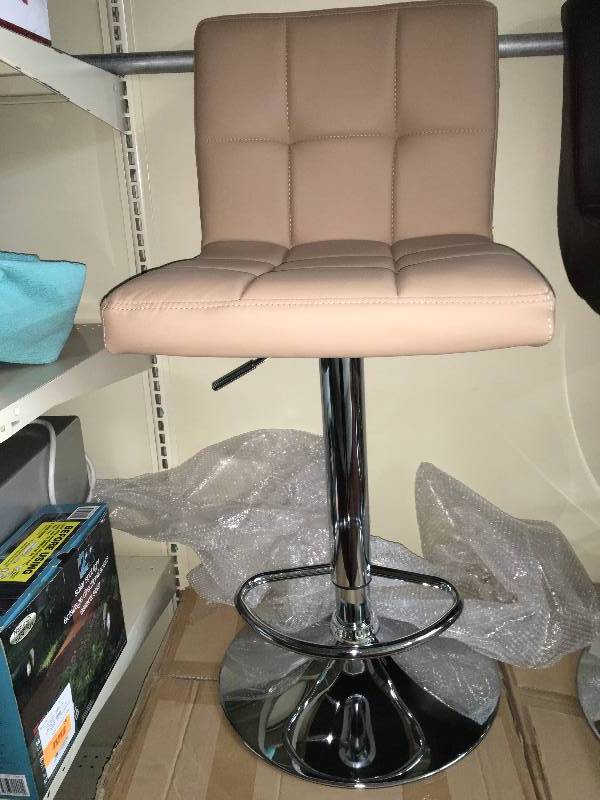 lot 77 image: PAIR (2) CAMEL COLOR BAR STOOLSCHAIRS WITH CHROME BASES, RETAIL $229