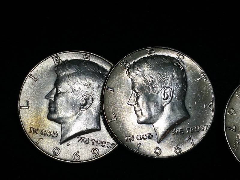 (6) 1966 - 1969 40% Silver Half Dollars