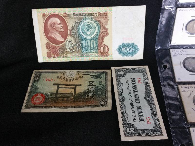 Group of Foreign Currency and Coins