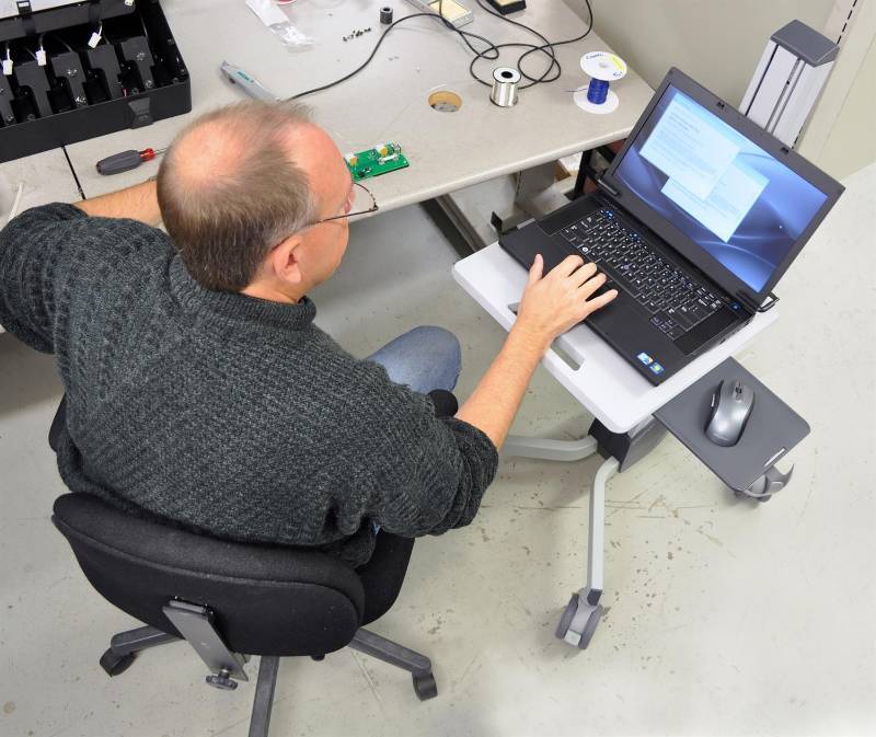 lot 1 image: WOW MSRP On AMAZON $800 Ergotron Neo-Flex LCD Cart - Industrial Grade Mobile Laptop Or Computer Workstation Height Adjustable Platform With Flexible Mounting Arm for Monitor - Excellent Condition Monitor & Keyboard NOT Included