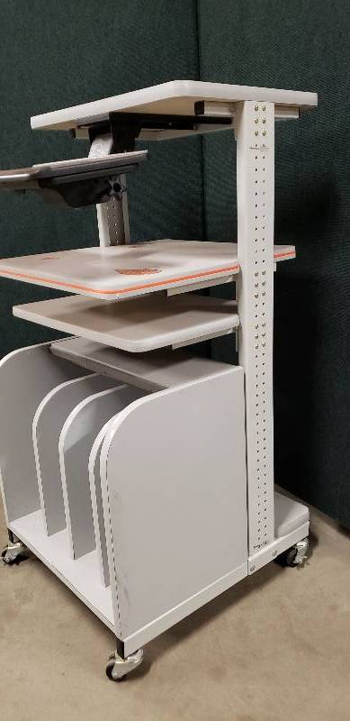 lot 4 image: AFC Industries Intellecart Mobile Adjustable Medical Workstation Filing Dividers Stand Up Computer Desk Cart - Good Condition