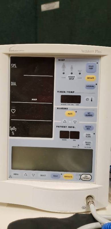 lot 12 image: WOW RETAILS USED $600 For Your Home Or Clinic Mobile Datascope Accutorr Plus Patient Monitor NIBP, SPO2 IncludesTemperature Probe, Hose and Adult Cuff
