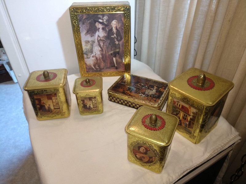lot 94 image: Ornate Gold Tin Containers (6)