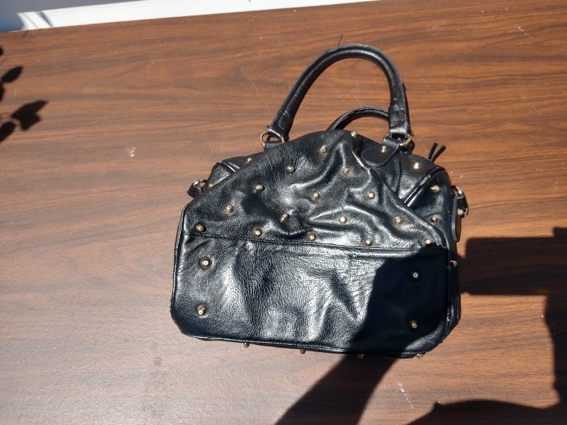 lot 117 image: Cute Studded Leatherlike Black Satchel Purse w Zipper Closure