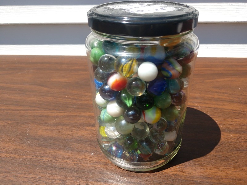 lot 118 image: Jar Containing Marble Collection (Dark BlueBlack Lid)