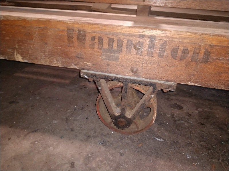 lot 78 image: Industrial Hamilton Heavy Duty Solid Oak A Frame Material Cart on Casters