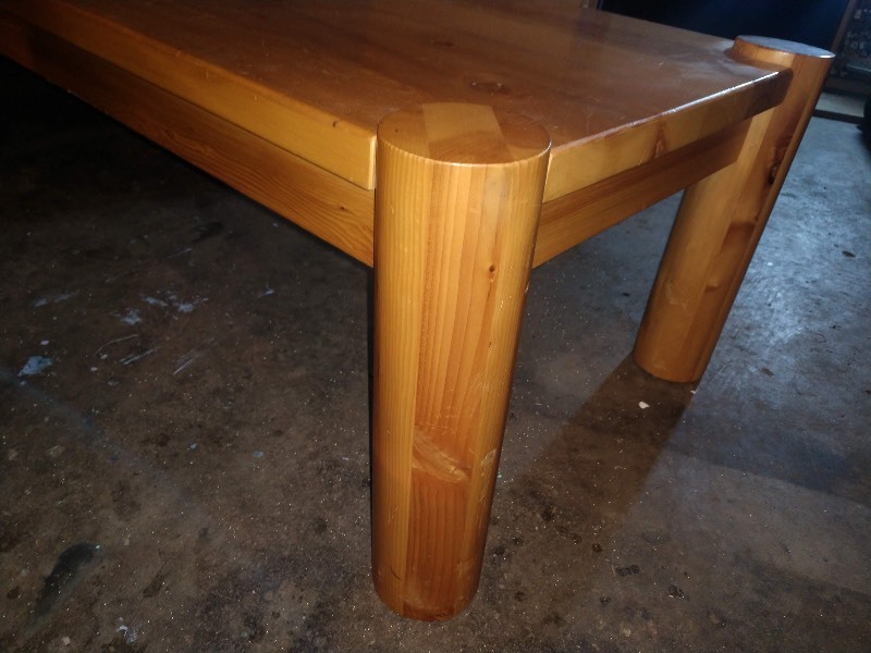 lot 79 image: Rectangular Wood Dining Room Table w Top of the Cylinder Legs Forming Part of Tables Surface