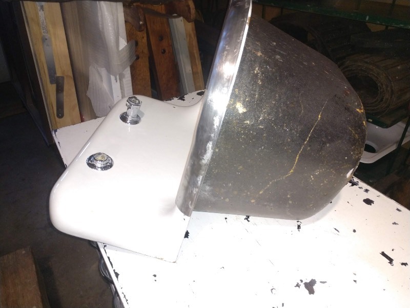 lot 92 image: Cast Iron Koehler Industrial Sink Highback with Rolled Lip