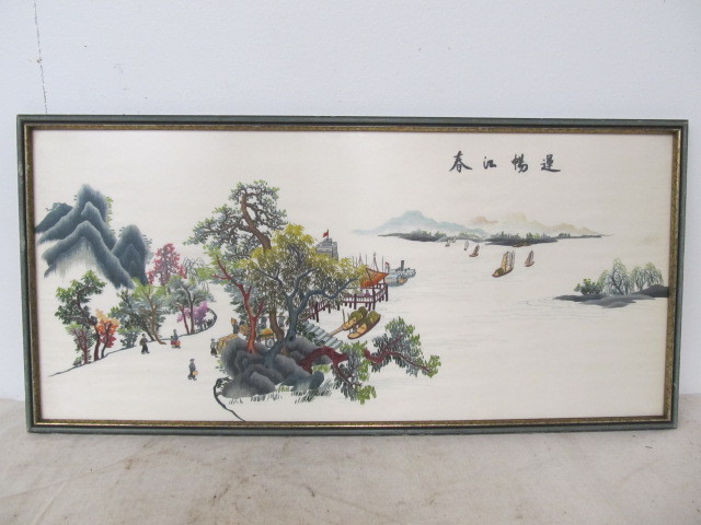 lot 74 image: Vintage Framed Oriental Silk Artwork