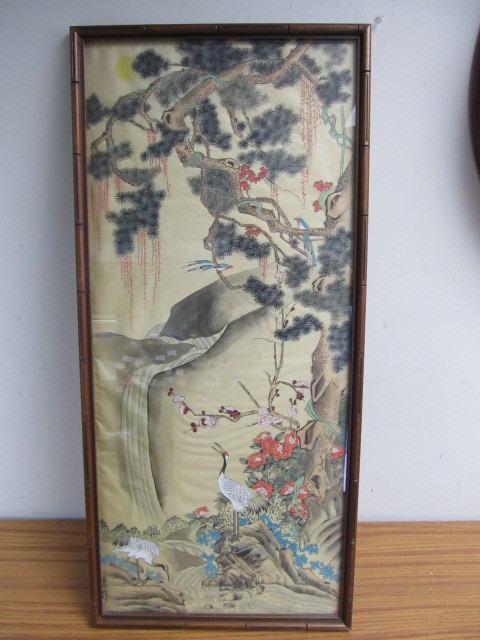 lot 83 image: Old Vintage Signed Hand Painted Silk Artwork