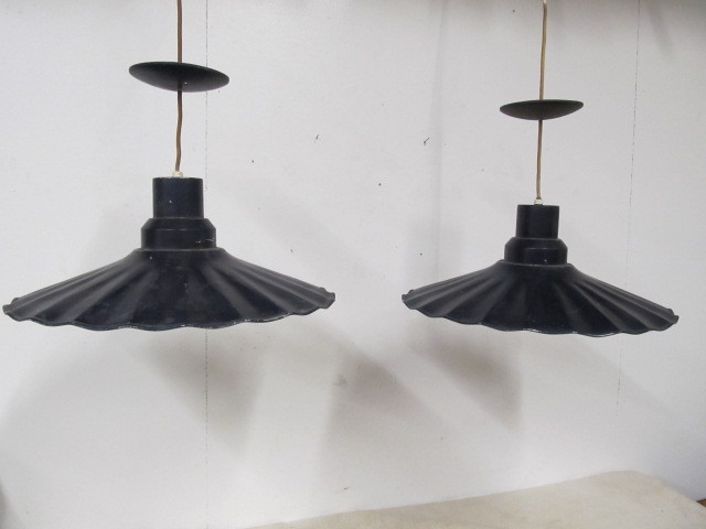 lot 113 image: 2 Vintage 1950s Industrial Metal CHAMPION LIGHTING CO Light Fixtures