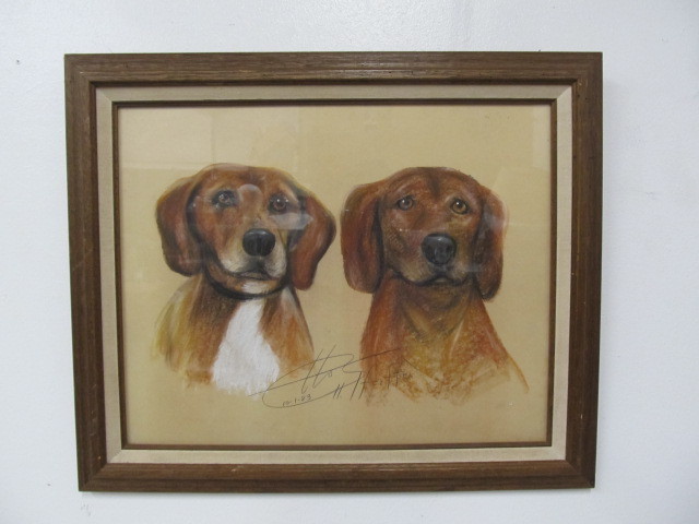 lot 123 image: Vintage Hand Drawn Dog Art Portrait Signed