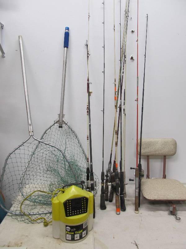 lot 160 image: Large Lot of Fishing Rods Reels & Landing Nets