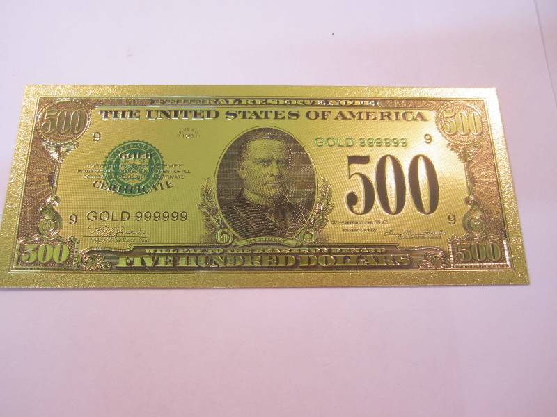 lot 22 image: 24 Karat Gold Foil $500 Bill ...