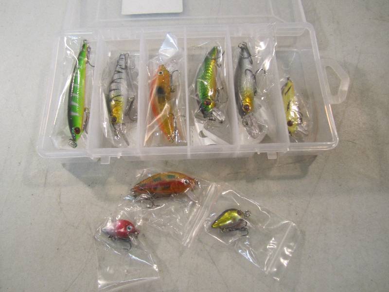 lot 26 image: 9 Fishing Lures in Organizer  FS...