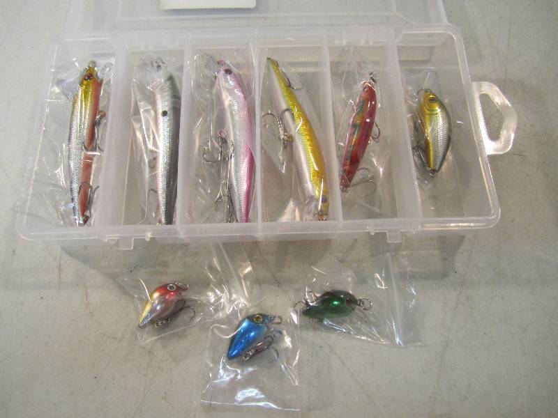 lot 27 image: 9 Fishing Lures in Organizer  FS...