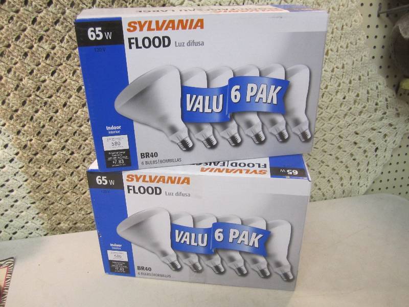 lot 93 image: 2 Boxes of Valu 6 Pak Sylvania 65W ...