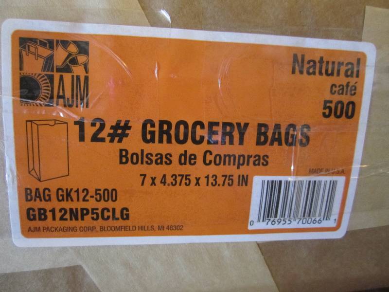 lot 213 image: 1000 AJM 12# Grocery Bags Natural 2...